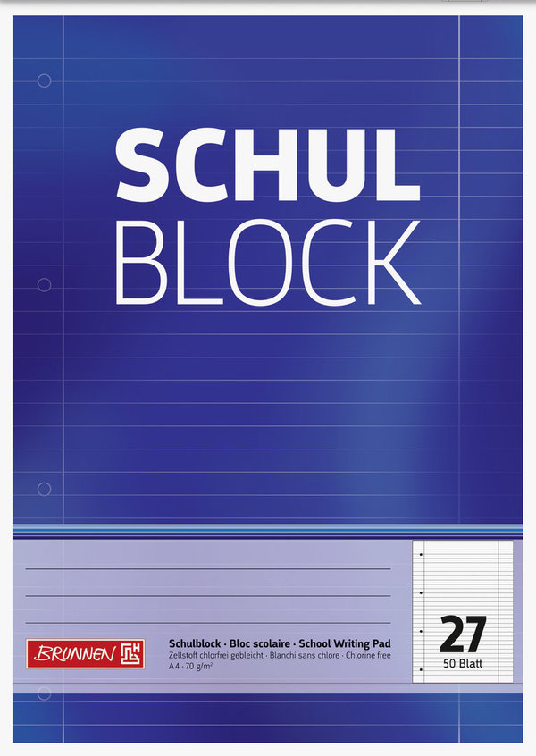 BRUNNEN | Block A4 | Lineatur 27 | 4-fach gelocht |liniert mit Randlinie innen und außen