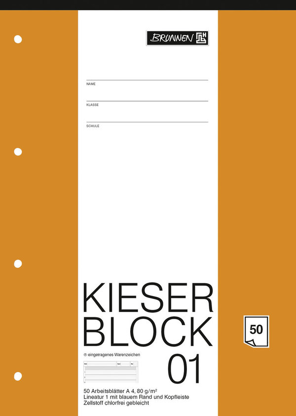 BRUNNEN 1042941  KIESER-Block | A4 | Lin.1 | farbig hinterlegt