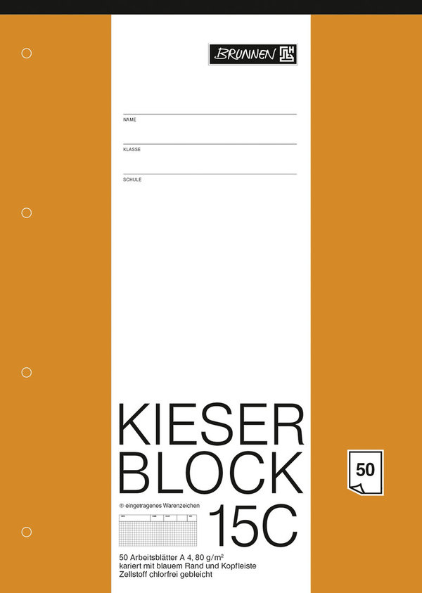 BRUNNEN | KIESER-Block A4 | 15C | Lineatur 22 | kariert