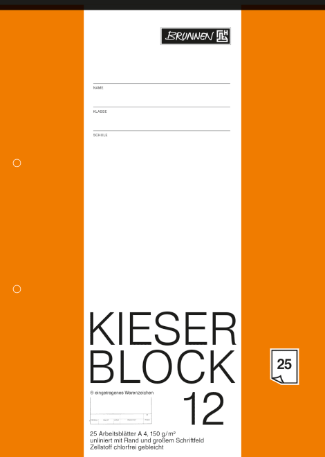 BRUNNEN | KIESER-Block A4 | 12 | Zeichenblock unliniert mit Rand und Schriftfeld