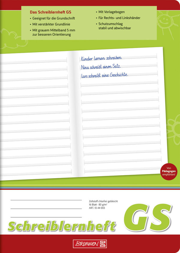 BRUNNEN | Schreiblernheft A4 | Lineatur GS | geeignet für die Grundschrift