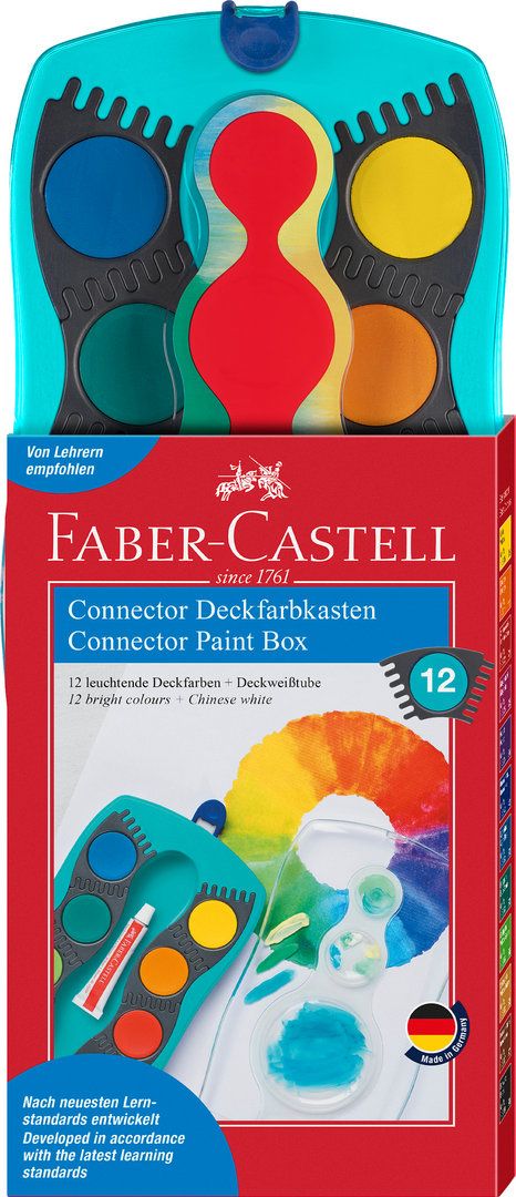 FABER-CASTELL 125003 | Connector Deckfarbkasten türkis | 12 Farben inkl. Deckweiß