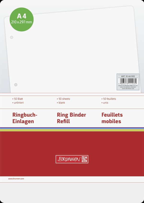 BRUNNEN | Ringbuch-Einlagen A4 | gelocht | blanko