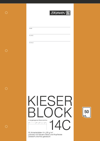 BRUNNEN | KIESER-Block A4 | 14c | Zeichenblock unliniert mit Rand und Schriftfeld