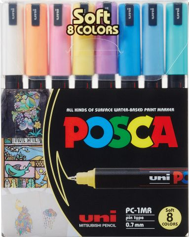 POSCA | Marker UNI POSCA PC-1MR | extra-fein Spitze | 0.7mm | Pastellfarben | 8er Etui