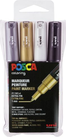 POSCA | Marker UNI POSCA PC-1MC | Konische Spitze | 0.7mm - 1mm | 4er Etui