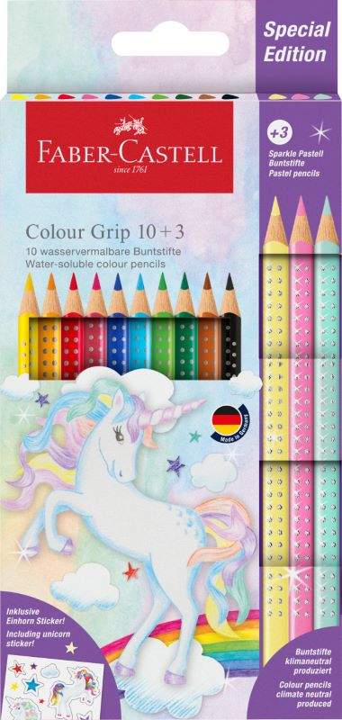 FABER-CASTELL | Holzfarbstift Colour Grip 10 + 3 Sparkle Pastell Buntstifte