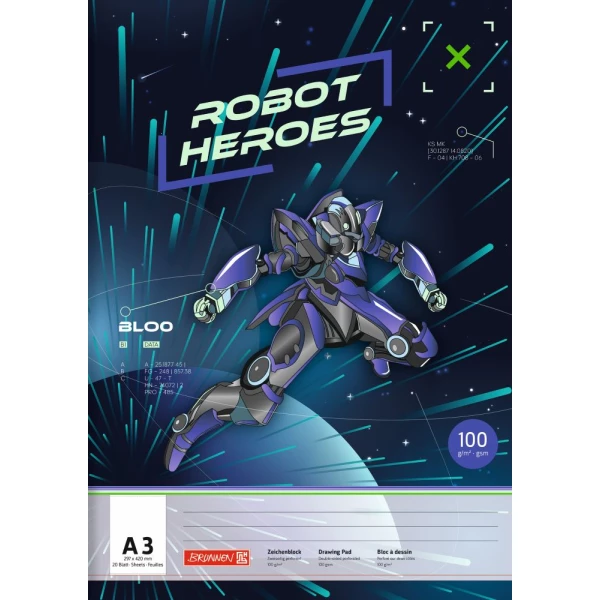 Zeichenblock | A3 | 20 Blatt | 100 g/m² Premiumpapier | Robot Heros