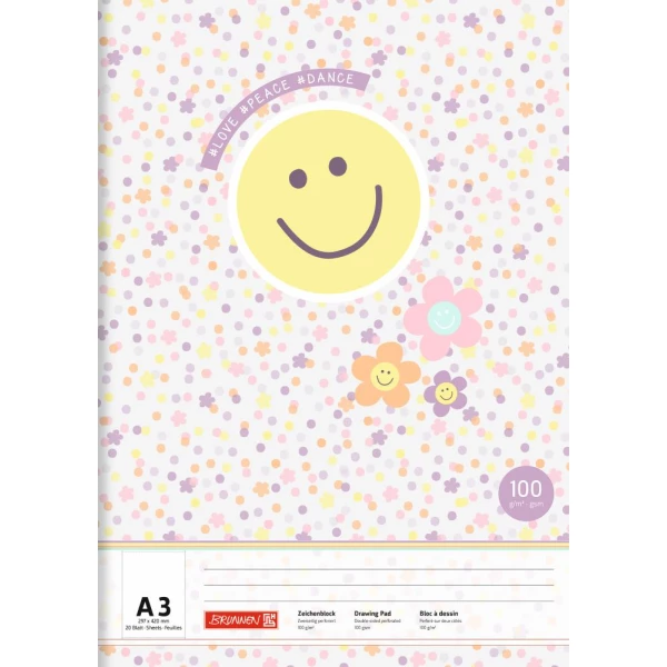 Zeichenblock | A3 | 20 Blatt | 100 g/m² Premiumpapier | Happy Hippie | BRUNNEN