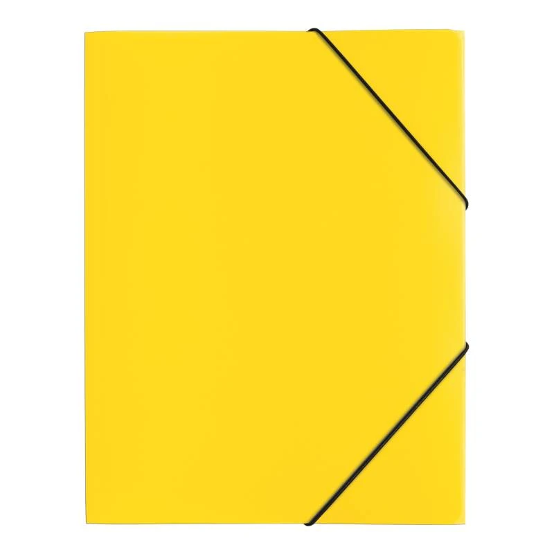 Eine gelbe aus Plastik Sammelmappe im DIN A4-Format mit Eckspanngummis von der Marke Pagna.