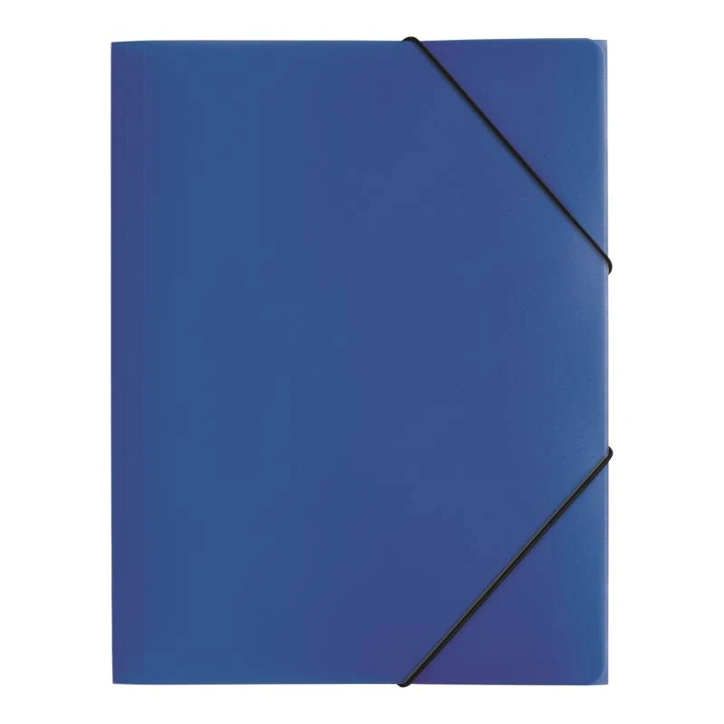 Eine blaue Sammelmappe aus Plastik mit Eckspanngummis von der Marke Pagna.