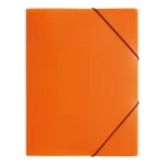 Eine orangene Sammelmappe aus Plastik im DIN A4-Format mit Eckspanngummis von der Marke Pagna.
