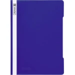 Blauer Schnellhefter aus PVC Kunststoff von Brunnen mit weißem Streifen und Markenlogo auf der Seite.