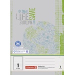 Ein Schulheft Lineatur 1 aus Recyclingpapier mit 16 Blatt im DIN A4-Format mit grauem Cover von der Marke Brunnen.