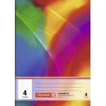 Ein Schulheft Lineatur 4 mit 32 Blatt im DIN A5-Format mit buntem Regenbogen-Cover von der Marke Brunnen.