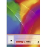 Ein Schulheft Lineatur 2 mit 16 Blatt im DIN A5-Format mit buntem Regenbogen-Cover von der Marke Brunnen.