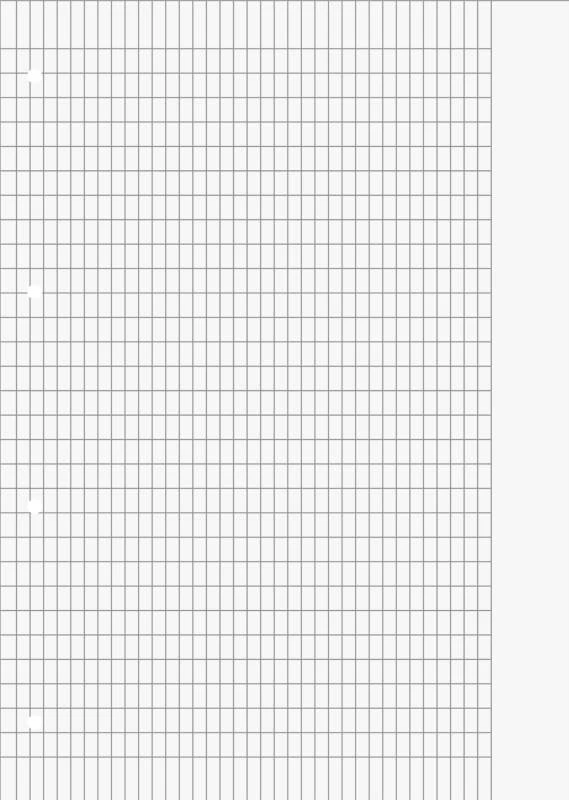 Ein offener Schulblock mit einer gelochten, rautierten Seite und dickem weißen Rand.