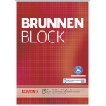 Ein karierter Briefblock mit 50 Blatt im DIN A4-Format und rotem Cover von der Marke Brunnen.