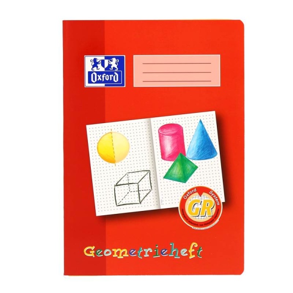 Ein Geometrieheft Lineatur GR im DIN A4-Format mit rotem Cover von der Marke Oxford.