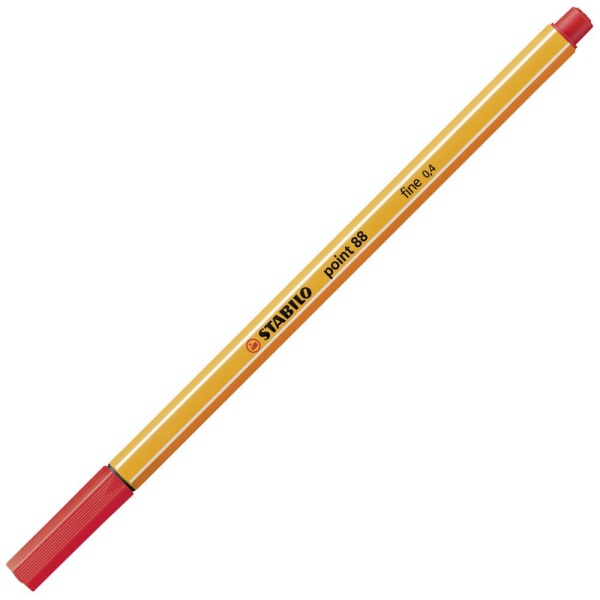 STABILO Point88 Fineliner in der Farbe rot, Schrägansicht mit geschlossener Kappe.