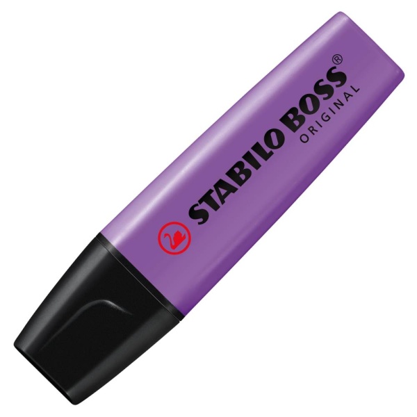 STABILO BOSS ORIGINAL Textmarker in der Farbe lavendel, Schrägansicht mit geschlossener Kappe.