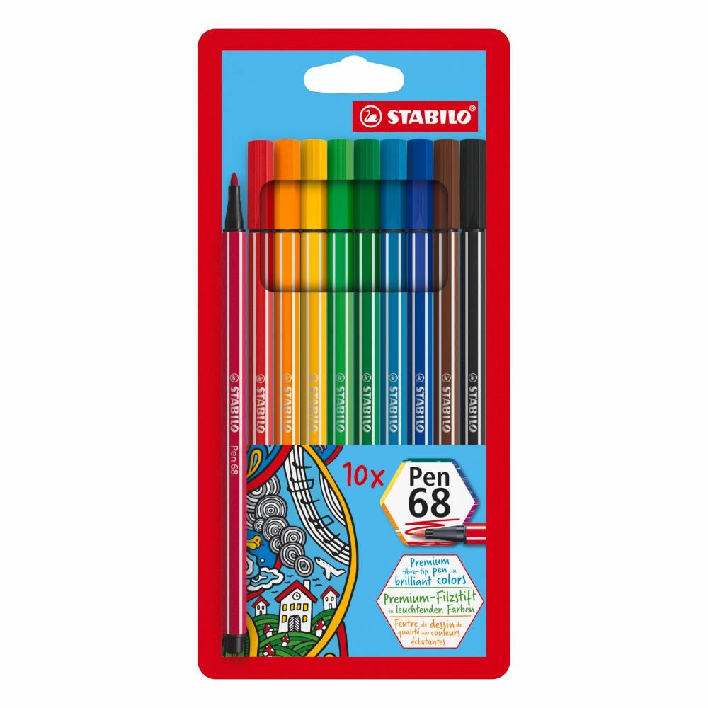 Premium-Filzstift | STABILO Pen 68 | 10er Pack  | mit 10 verschiedenen Farben | STABILO