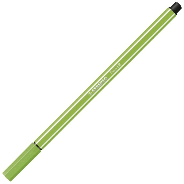 STABILO Pen68 Filzstift in der Farbe hellgrün, Schrägansicht mit geschlossener Kappe.