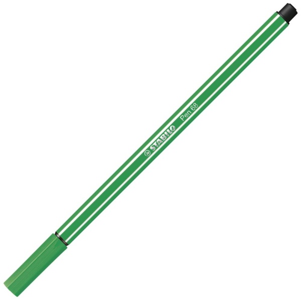 STABILO Pen68 Filzstift in der Farbe smaragdgrün, Schrägansicht mit geschlossener Kappe.