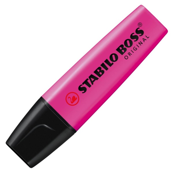 STABILO BOSS ORIGINAL Textmarker in der Farbe lila, Schrägansicht mit geschlossener Kappe.