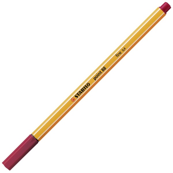 STABILO Point88 Fineliner in der Farbe dunkelrot, Schrägansicht mit geschlossener Kappe.