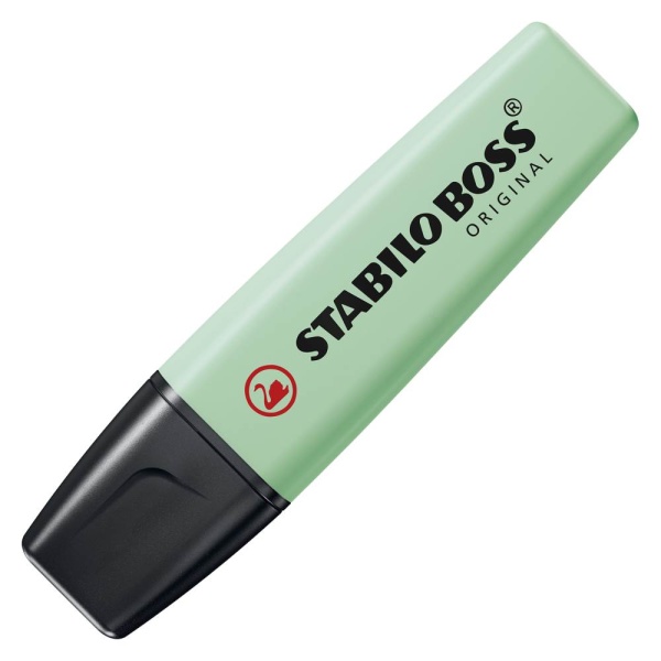 STABILO BOSS ORIGINAL Textmarker in der Farbe Hauch von Minzgrün, Schrägansicht mit geschlossener Kappe.