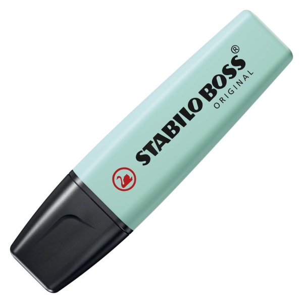 STABILO BOSS ORIGINAL Textmarker in der Farbe zartes Türkis, Schrägansicht mit geschlossener Kappe.