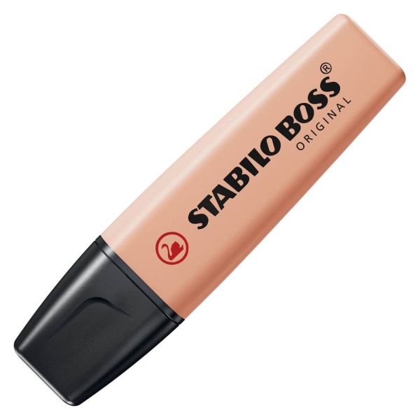 STABILO BOSS ORIGINAL Textmarker in der Farbe cremige Pfirsichfarbe, Schrägansicht mit geschlossener Kappe.