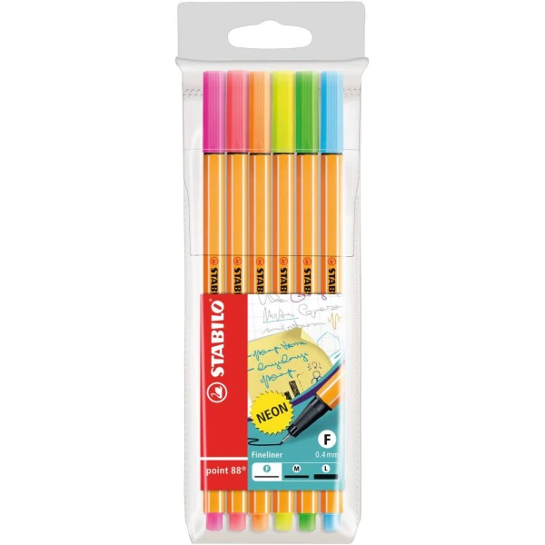 Fineliner | STABILO point 88 | 6er Pack | Neonfarben | STABILO