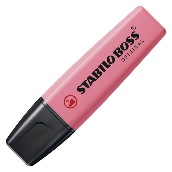 STABILO BOSS ORIGINAL Textmarker in der Farbe Kirschblütenrosa, Schrägansicht mit geschlossener Kappe.
