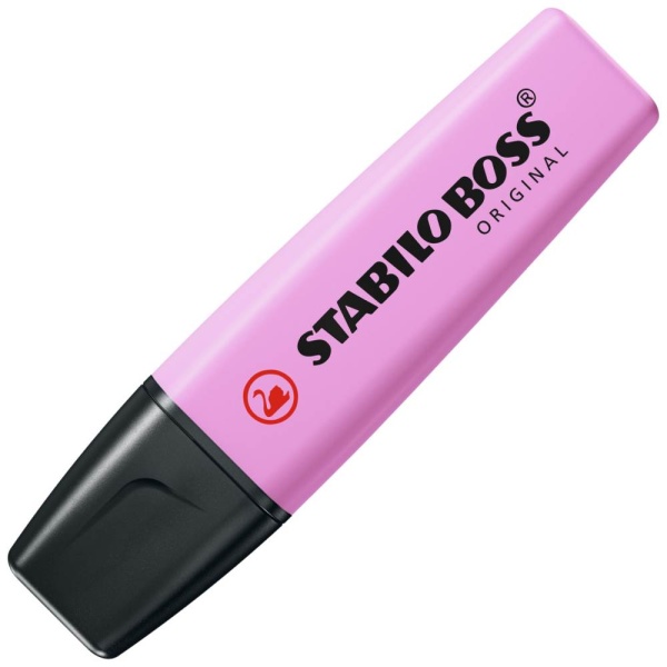 STABILO BOSS ORIGINAL Textmarker in der Farbe frische Fuchsie, Schrägansicht mit geschlossener Kappe.