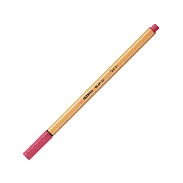STABILO Point88 Fineliner in der Farbe erdbeerrot, Schrägansicht mit geschlossener Kappe.