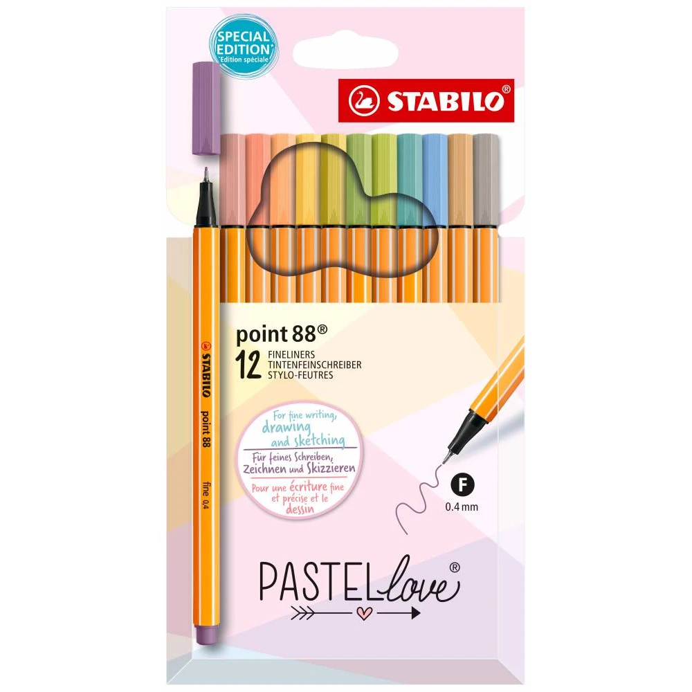 Fineliner | STABILO point 88 | Pastellove Set | 12er Pack | mit 12 verschiedenen Farben | STABILO