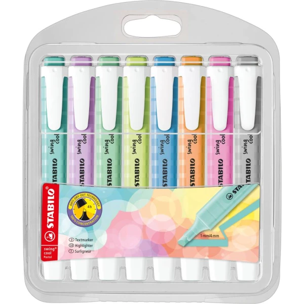 Textmarker | STABILO swing cool Pastel | 8er Pack | mit 8 verschiedenen Farben | STABILO