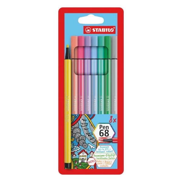 Premium-Filzstift | STABILO Pen 68 | 8er Pack | Pastellfarben | STABILO