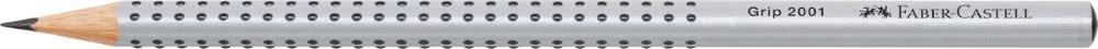 FABER-CASTELL Grip 2001 Bleistift in der Farbe silber und Stärke B, Seitenansicht.