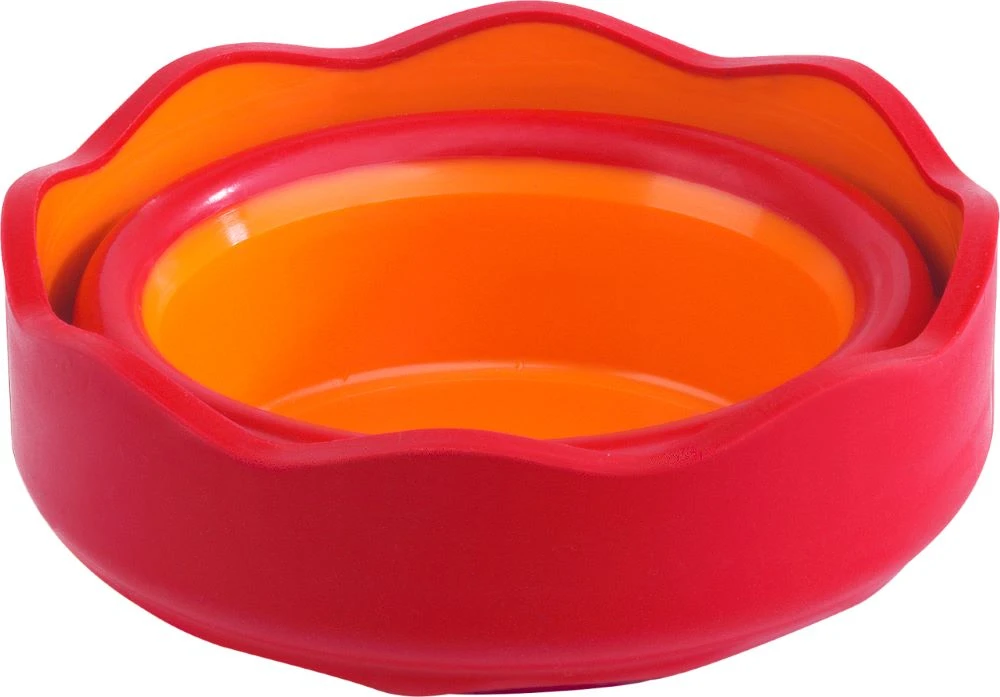 Faber-Castell Malbecher Click&Go in der Farbe rot, zusammengeklappt, Frontalansicht.