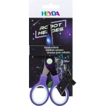HEYDA Kinderschere rund mit lila Griffen in Robot Heros Verpackung.