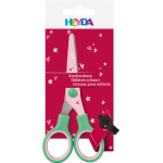 HEYDA Kinderschere rund Fruity Love in der Farbe rosa/grün, Frontalansicht in Verpackung.