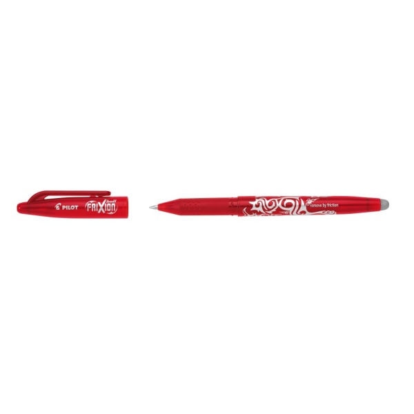 PILOT Tintenroller FriXion Ball 0.7 inder Farbe rot, Seitenansicht mit geöffneter Kappe.