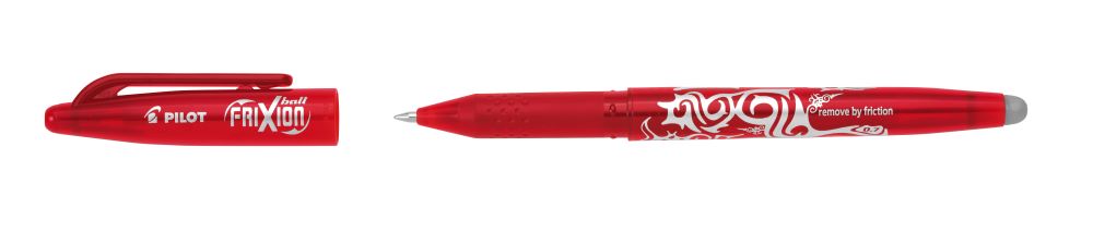 PILOT Tintenroller FriXion Ball 0.7 inder Farbe rot, Seitenansicht mit geöffneter Kappe.