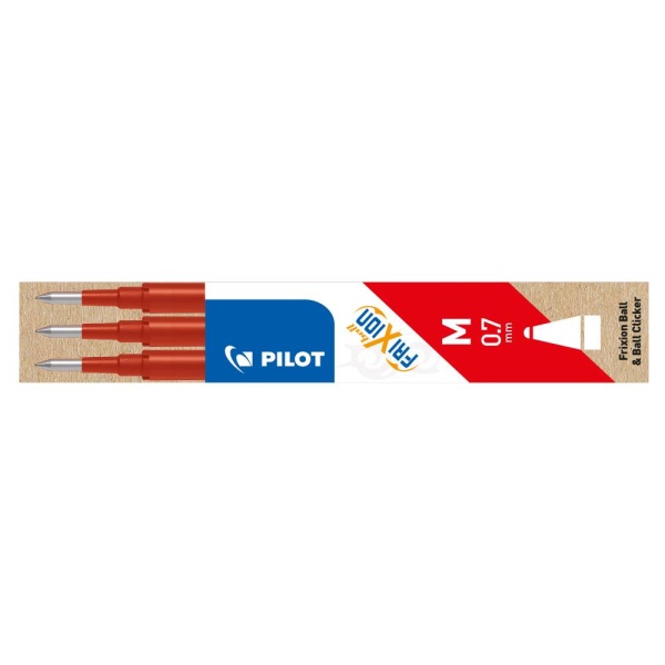 Pilot Refill für Tintenroller FriXion Ball in der Farbe rot, in der Stärke M 0,7mm, Seitenansicht in Verpackung.