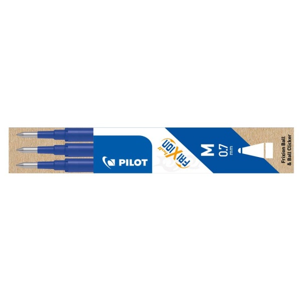 Pilot Refill für Tintenroller FriXion Ball in der Farbe Blau, in der Stärke M 0,7mm, Seitenansicht in Verpackung.