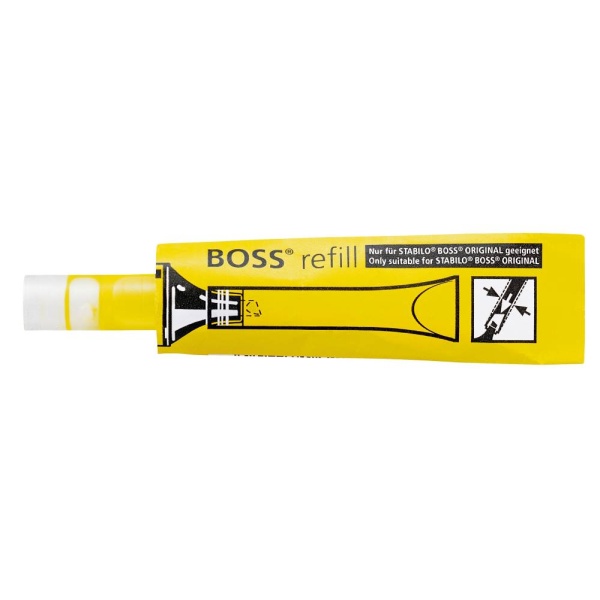 STABILO BOSS ORIGINAL Refill Tinte zum Nachfüllen in der Farbe gelb, Seitenansicht.