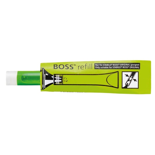 STABILO BOSS ORIGINAL Refill Tinte zum Nachfüllen in der Farbe grün, Seitenansicht.